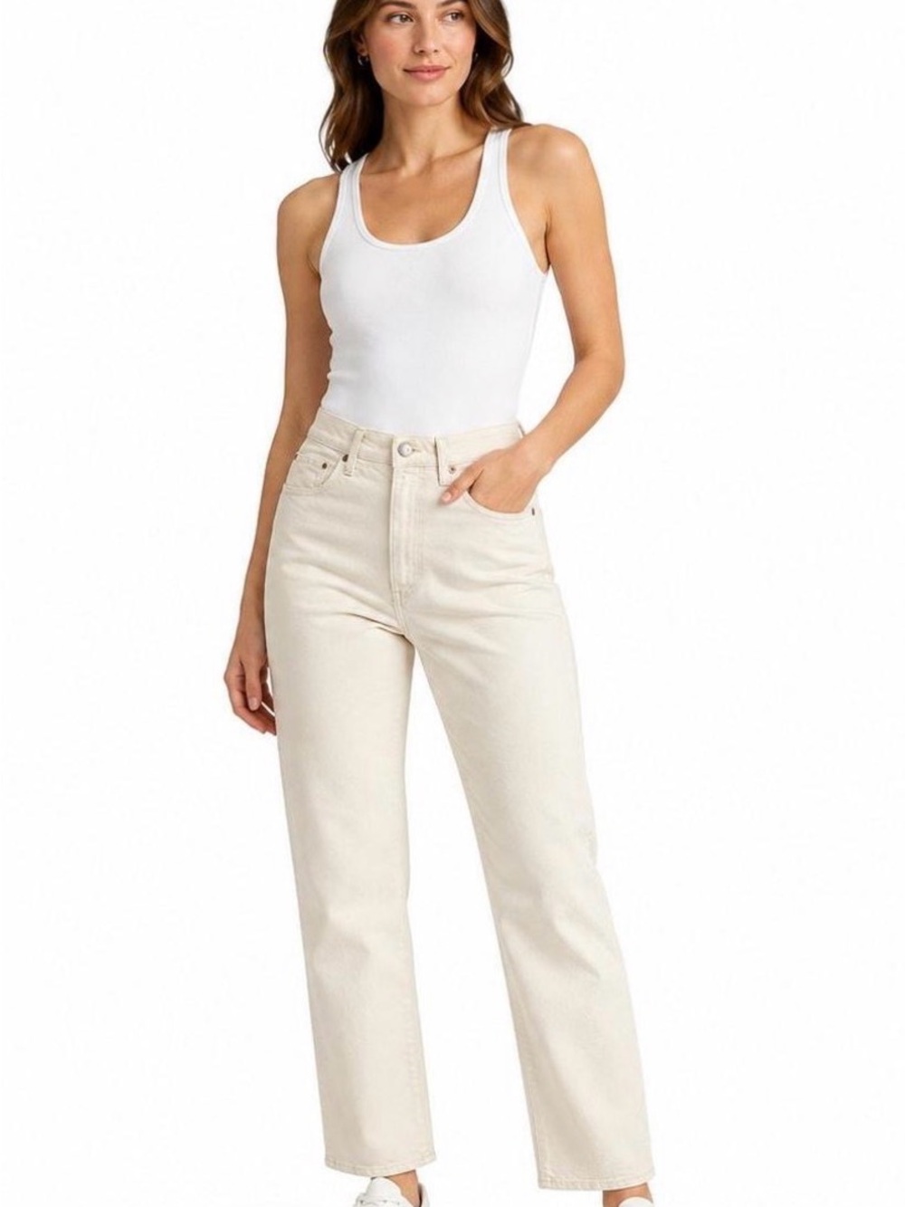 Buck Mason Cream Straight Leg Jeans